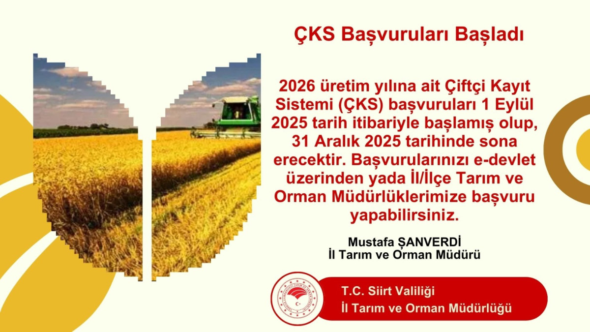2026 Üretim Yılına ait Çiftçi Kayıt Sistemi (ÇKS) Başvuruları Başladı 