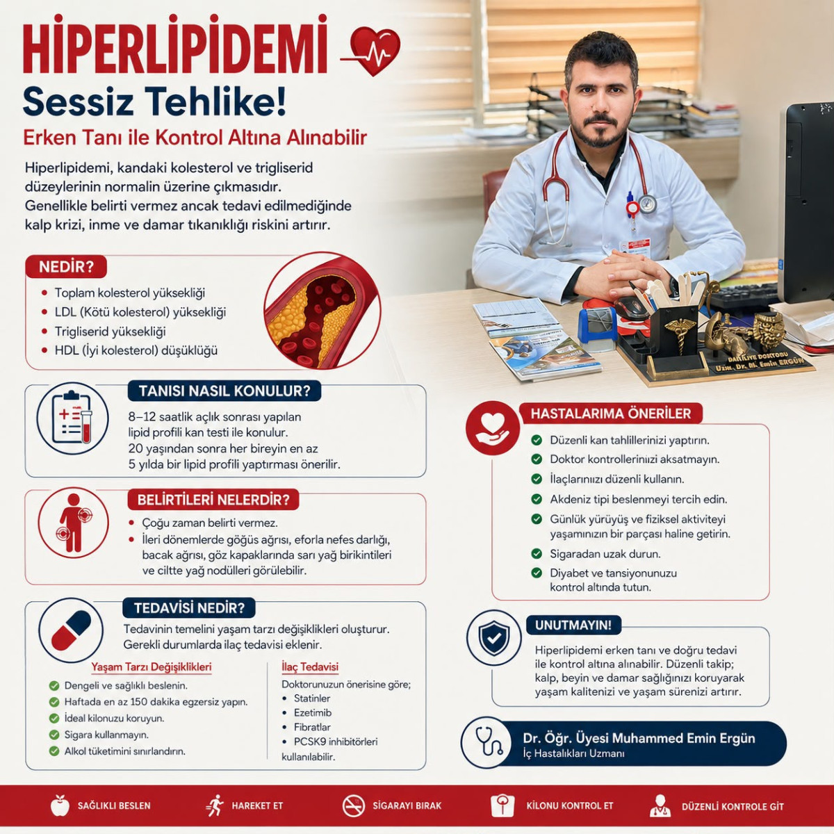 Siirt Eğitim ve Araştırma Hastanesi İç Hastalıkları Uzmanı Dr. Öğretim Üyesi Muhammed Emin Ergün, hiperlipidemi hakkında önemli açıklamalarda bulundu.