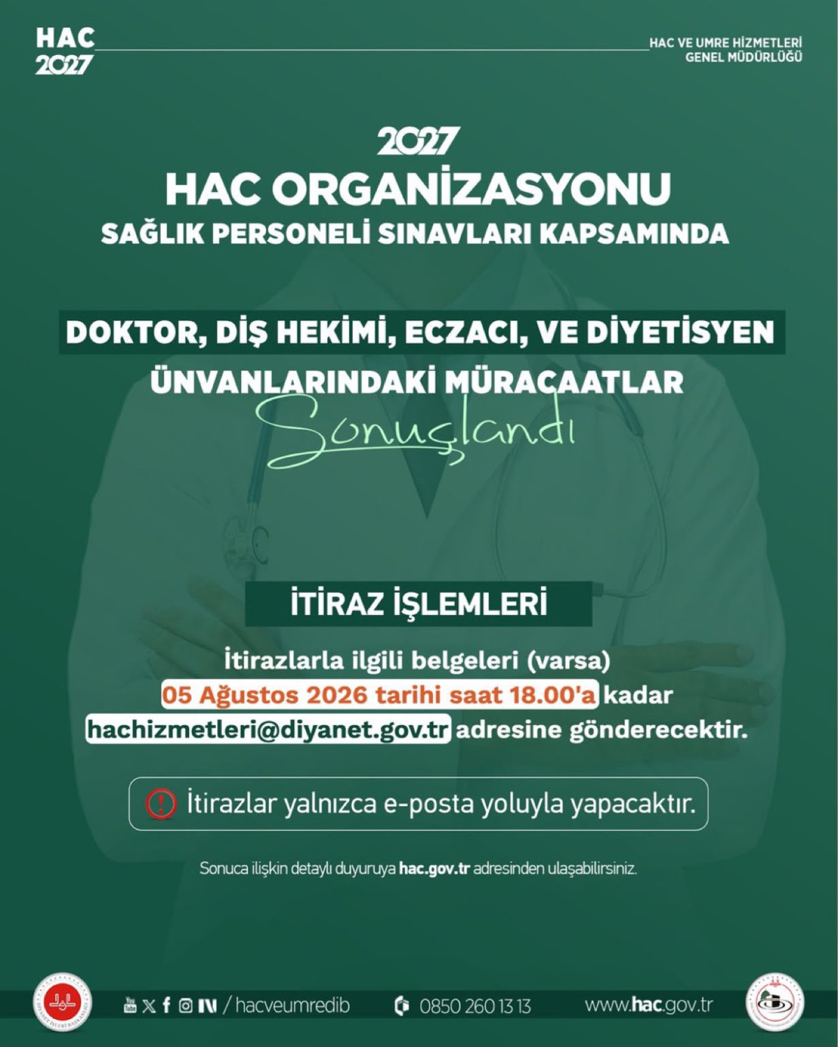 2027 Hac Organizasyonu Sağlık Personeli Başvuruları Sonuçlandı