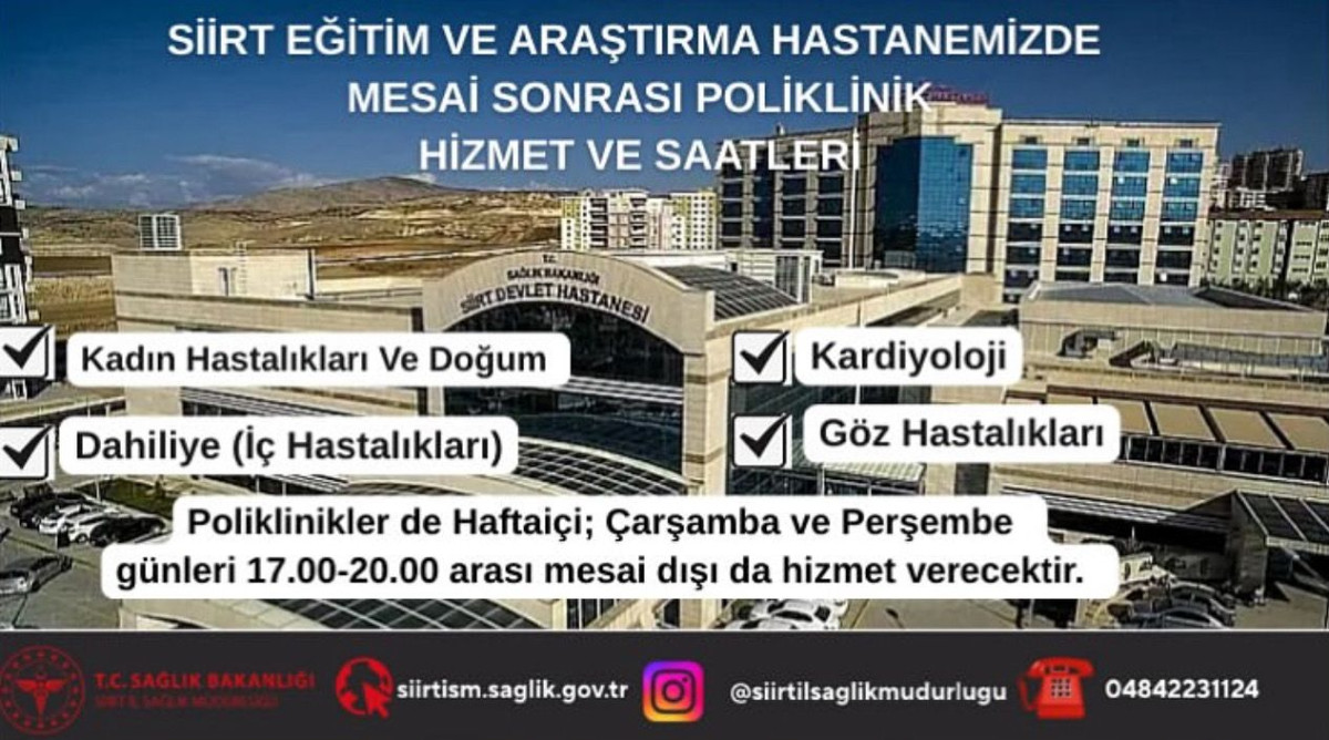 Siirt Eğitim ve Araştırma Hastanesinde Mesai Dışı Poliklinik Hizmeti Başladı