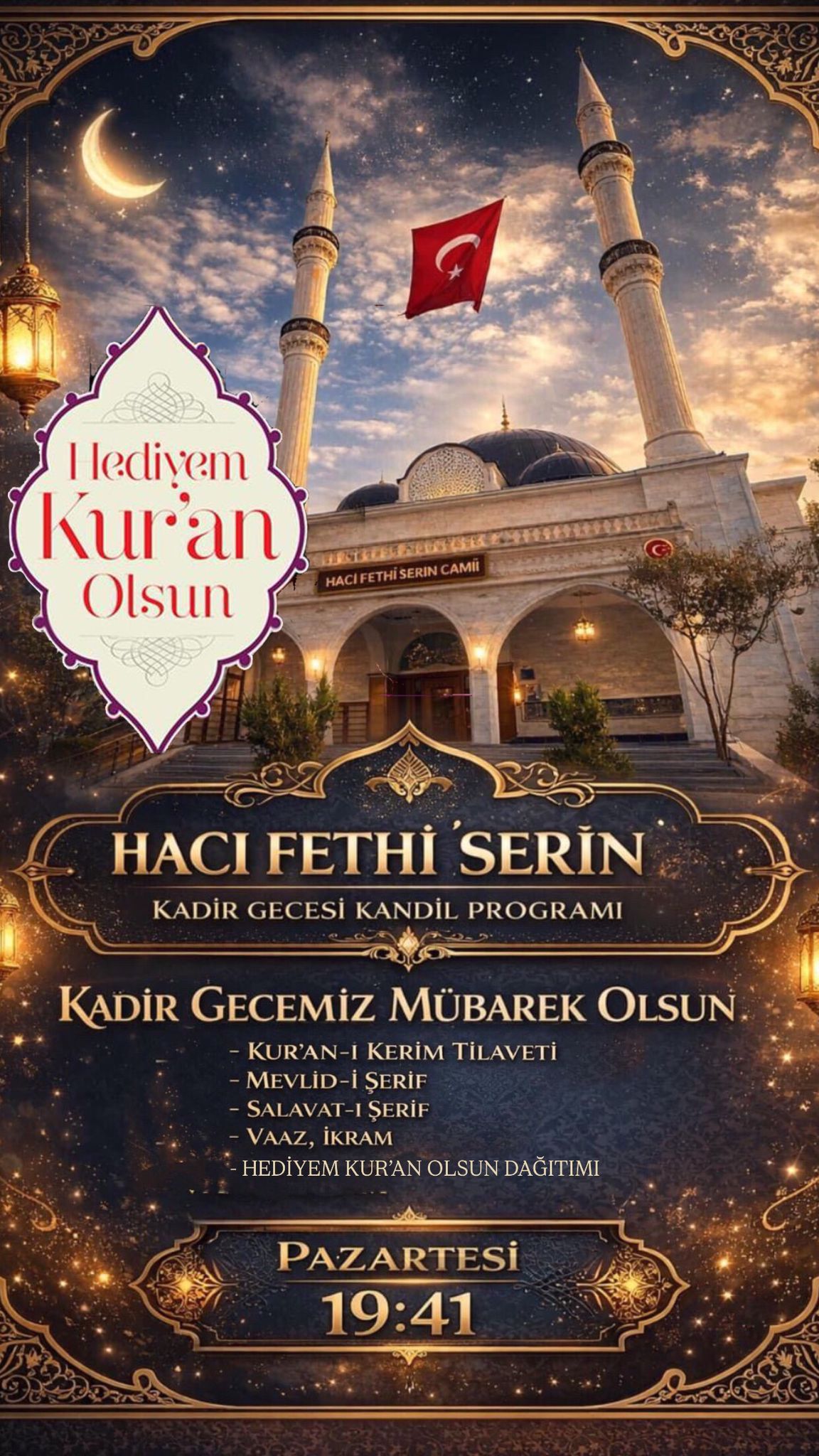 Kadir Gecesi’nde “Hediyem Kur’an Olsun” Programı
