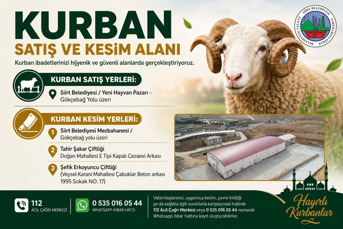 SİİRT’TE KURBAN BAYRAMI İÇİN KURBAN SATIŞ VE KESİM ALANLARI AÇIKLANDI